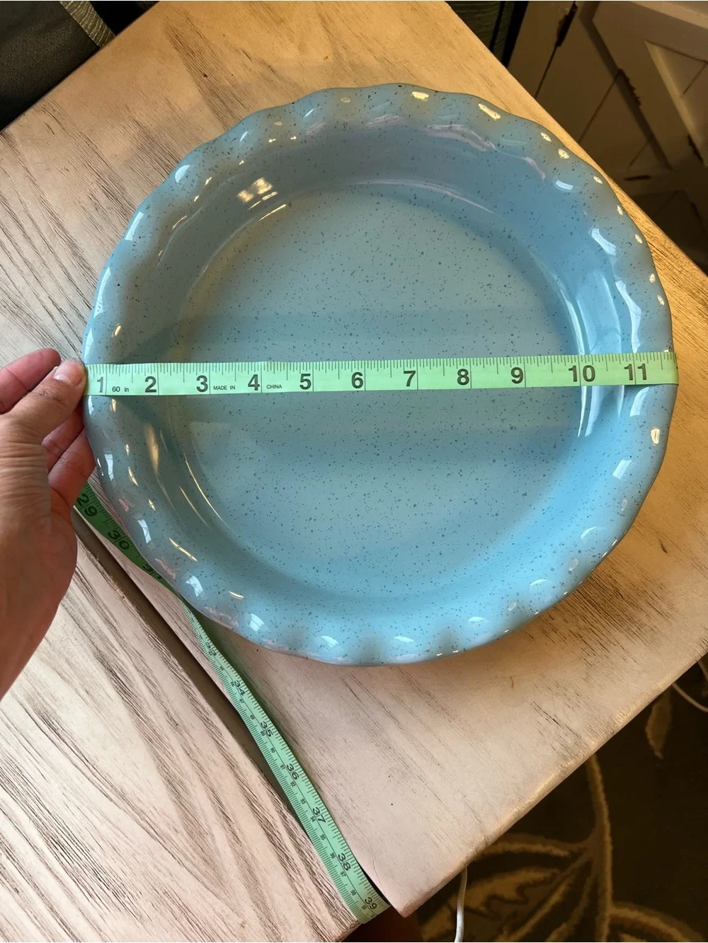 Paula Deen Blue Speckled Stoneware Pie Dish 11” Scalloped Baking Pan